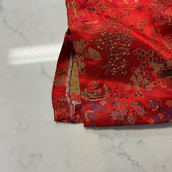 Richness FashionRed Satin Feeling Brocade Chinese Blouse Size Large - Picture 8 of 8